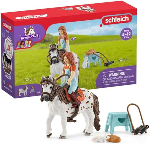 Schleich Horse Club | Mia & Spotty 42518 | Spielzeug ab 5 Jahren | 9 Teile | Set aus Mädchen Figur, Pony, Sattel & Zaumzeug | detailgetreues Pferdespielzeug | tolles Geschenk für Mädchen und Jungen
