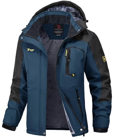 donhobo Damjackor, fleecejacka, vinterjacka, vattentät, ventilerande, förtjockad, varm, vindtät, softshelljacka, utomhus, funktionell jacka med avtagbara huvor, Denim blå, XL