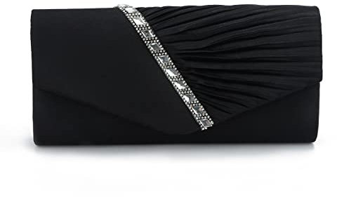 EVEOUT Satin mit Kristall Abend Clutch Handtasche für Damen Schultertasche Hochzeitsfeier Prom Geldbörse für Damen Brauttasche