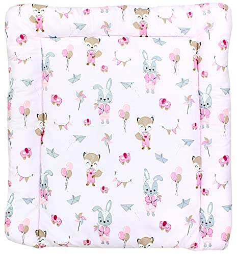 TupTam Baby Wickeltischauflage mit Baumwollbezug Gemustert, Farbe: Fuchs/Kaninchen/Rosa, Größe: 70 x 70 cm