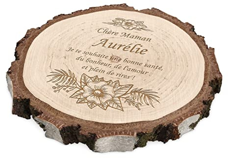 Maverton Rondin bois personnalisable, Tranche de Bois Naturel avec Gravure | Rondelles bois avec personnalisation, anniversaire, pour elle, maman/mamie, deco maison, Fleurs