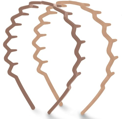 Kitsch Zig Zag Headbands for Women – Fashion Accessories for Slicked Back Styles - Comfortable Wavy Headbands | Comb Headband with Teeth | Ideal Gifts for Women - Neutral - 2 pcs