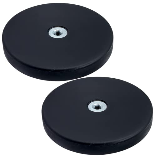 [2 Stück] Neodym Magnete Gummiert Ø 66mm Mit M5 Innengewinde 22 KG Zugkraft Flachgreifer Magnet Scheibe Topfmagnet Gummi Runde Magnete mit Gewinde Bohrung
