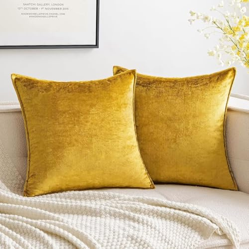MIULEE 2er Set Samt Kissenbezug Flansch Kissenhülle Dekorative Sofakissen Dekokissen Umwickelte Kante Kissenbezüge Zierkissenbezug für Sofa Wohnzimmer Schlafzimmer 40x40 cm Golden Luxuriös