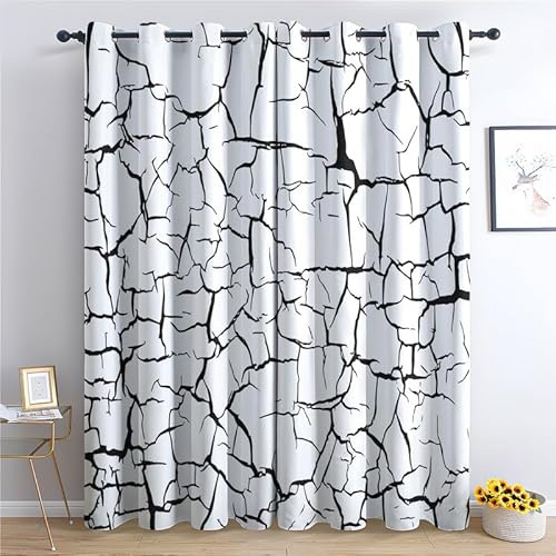SZLYZM Modern Vorhänge Verdunklung svorhänge mit Muster Schwarz und Weiß, Vorhang Blickdicht mit Ösen Gardinen Wohnzimmer Schlafzimmer Kinderzimmer Dekoration 2er Set - 220 x 140 (H X B)