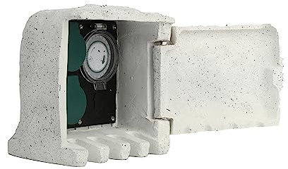 BE COOL Gartensteckdose – praktischer Verteiler, Natursteinoptik, witterungsbeständig, Spritzwasserschutz, 5 Meter Zuleitung, Kabelauslass unten