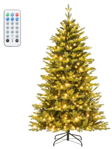 COSTWAY Künstlicher Weihnachtsbaum mit Beleuchtung, 180 cm Tannenbaum mit 11 Beleuchtungsmodi, 3 automatischen Timern, 4-stufiger Helligkeit und Fernbedienung, Christbaum, Kunstbaum Weihnachten, Grün