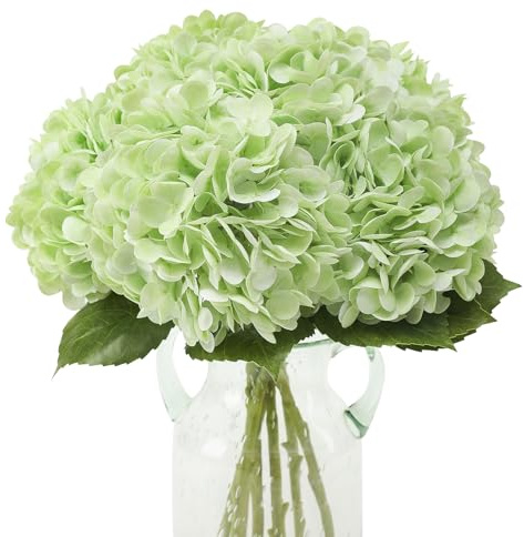 Kisflower 3pcs Latex Hydrangea Flowers - Real Touch Artificial Flower Fake Hydrangea Bouquet Flowers with Stems for Wedding Party Office Home Decoration(Light Green)