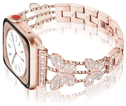 Ocaer Kompatibel mit Apple Watch 42mm 41mm 40mm 38mm, Glitzer Metall Ersatz iWatch Armband für Apple Watch Series 11 10 9 8 7 6 5 4 SE 3 2 1, Elegant Bling Schmuck für Damen Frauen (Rosegold)