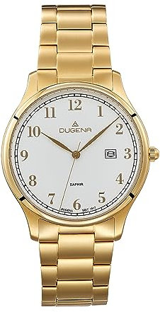 Dugena Herren-Armbanduhr Hamburg, Quarzwerk, Edelstahl, Saphirglas, Drückerfaltschließe, 5 bar, Farbe:Gold