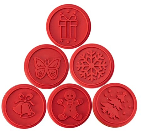 HOZETOKE CS2301A - Set di 6 stampi per biscotti colorati in silicone con manico ad anello, per biscotti natalizi e quotidiani (timbri colorati per biscotti)