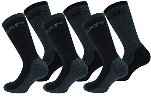 Caterpillar 6 Pares de Calcetines Térmicos Hombres, Puntera y Talón Reforzados, Algodón y Acrílico (Negro-Antracita, 43-46)