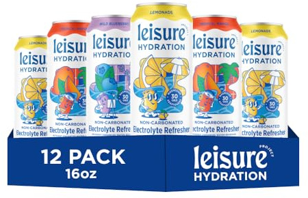 Leisure Hydration Non-Carbonated Electrolyte Refresher, Variety Pack - Low Sugar Nutrient Enhanced Water Beverage - Get The Best Hydration Packed w/ Magnesium & Ashwagandha For Mood & Stress Support, Non-GMO, 16 oz (12-Cans)