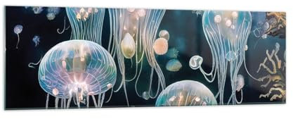 Panorama Bilder auf Glas 160x50cm Glasbild Qualle Tiere Tiefe Groß XXL Wanddeko Bild im Glas Schlafzimmer Küche Wandbilder Dekoration Wohnzimmer Modern Wall Decor Wand Kunstdruck Art GAB160x50-5609