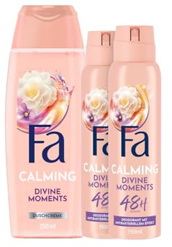 Fa Duschcreme Divine Moments (1x 250 ml) & Deospray (2x 150 ml) mit dem samtigen Duft von wilden Kamelien, Duschpflege mit milder Formel, Deo-Schutz ohne Aluminiumsalze