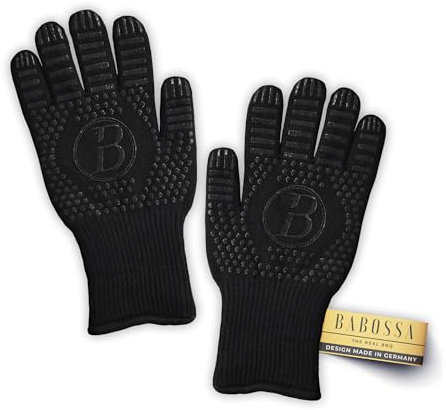 BABOSSA® Grillhandschuhe Aramid, rutschfeste Handschuhe fürs Grillen und Backen, Hitzebeständigkeit für Sicherheit am Grill und in der Küche mit anpassender Größe