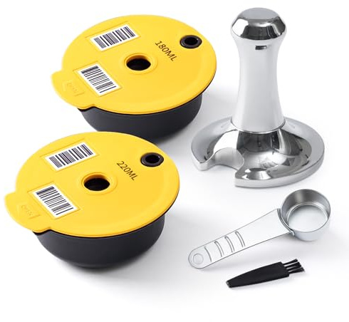 HAILASRE Kit Capsules Compatible avec Bosch Tassimo, 180+220ml + Tamper | Kit 180ml & 220ml avec tamper inox, compatible avec Tassimo. Plastique alimentaire sans BPA, cuillère et brosse.
