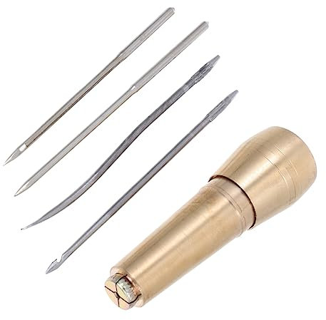 SHINEOFI 1 Satz Kupfer Ahle Schuhreparatur per Handnähmaschine Lederwerkzeuge Jahrgang Leder Ahle Nähwerkzeuge Ledernadeln Ahlen nähen kleine kupferne Ahlen Handgebrauch Hautnadel Bücher