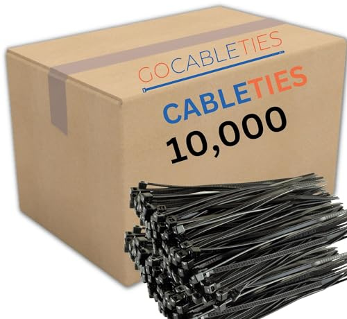 Gocableties Small Black Cable Ties, 100mm x 2.5mm, Bulk Pack of 10,000, 4” Premium Nylon Zip Ties, Plastic Tie Wraps, Secure Self-Locking Mechanism, for Home, Garden, Office and DIY