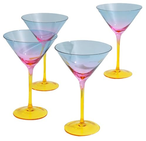 G Decor Set of 4 Sunset Rainbow Iridescent Martini Glasses Striking Cocktailware 300ml