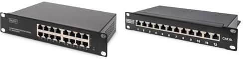 DIGITUS Gigabit Ethernet Netzwerk-Switch - 10 Zoll - 16 Ports & Cat-6A Patchpanel - 12 Ports - RJ45-Buchsen