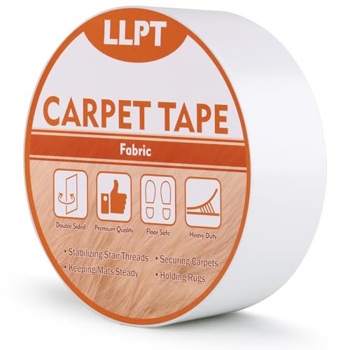 LLPT Cinta de Doble Cara para Alfombras Cinta Adhesiva Fuerte para Alfombras Duradera Extraíble Fácil de Usar Sin Residuos para Suelos de Madera Laminada 50 mm x 27 m (DCT527P1)