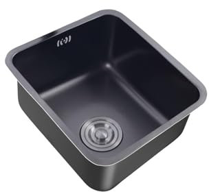 Lavello Cucina 1 Vasca Nero Lavandino Cucina Piccolo Lavabo Cucina In Acciaio Inox Lavabo Rettangolare con Set Di Drenaggio Installazione Appoggio o Sottopiano (34x31x19cm)