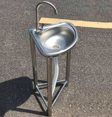 Lavello in Acciaio Inox Autoportante con Gambe in Acciaio, Lavandino ad Angolo Una Vasca per Bagno Piccolo, Cucina Esterno, con Rubinetto