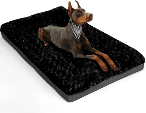 ALANMOND Lit pour Chien de Grande Taille - Coussin Moelleux pour Chien de Taille Moyenne - Lavable - Imperméable - Antidérapant - Respirant - Noir - 107 x 71 cm