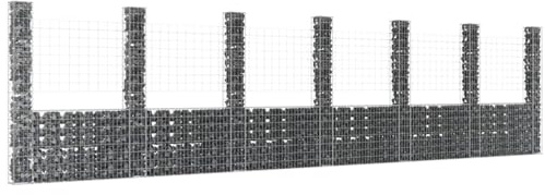 IKAYAA Gabionen, Gabionen Zaun, Gabionengitter, Gabionenkörbe, Gabionekorb U-Form mit 7 Säulen Eisen 740x20x200 cm