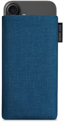 Adore June Classic Ozean-Blau Tasche kompatibel mit iPhone 16e / iPhone 16 Handytasche aus widerstandsfähigem Cordura Stoff mit Display Reinigungs-Effekt