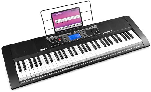 Max Rhapsody61 Keyboard Piano mit 61 Tasten - 600 Sounds & Rhythmen, LCD-Display, Lern-Funktion, Duo-Lautsprecher, MIDI, Kopfhöreranschluss – Perfektes E Piano Keyboard für Anfänger
