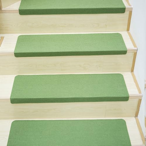 Hearda Treppenstufen Matten, 5 Stück Stufenmatten, Treppe Treppenteppich 55x22cm / 70x22cm umklappen 4,5cm, Treppenteppich Selbstklebend, Antirutschmatte Innenbereich (Grün,70x22x4.5cm)