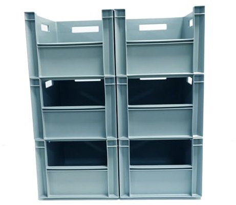 HomeHQ 6x 20L Plastic Storage Boxes, Stackable Product Pick Up Box, Storage Container for Warehouse, Garage (GREY)