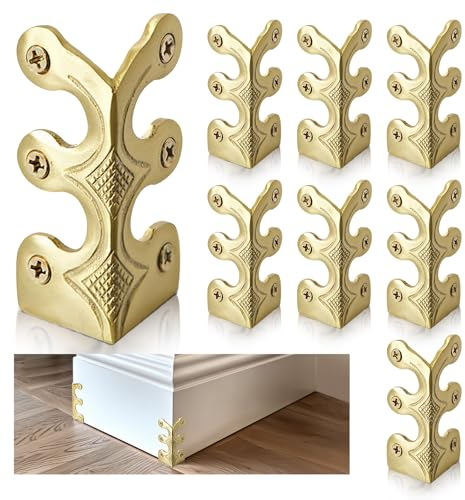XANRONKJ 8 Pcs 1.89 X 1 Inch Brass Skiffers Baseboard Corner Protectors (Golden)