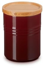 Le Creuset Steinzeug Mittelgroße Vorratsdose mit Holz-Deckel, Steinzeug, 540 ml, 10 cm, Garnet, 60825549490099