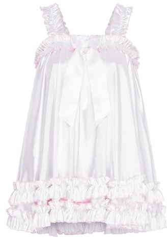 Satini Underkläder Siden Sissy Volang Utsmyckad Babydoll Klänning Negligé Feminint Crossdress Cosplay (Vit, S)