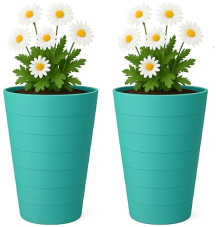 Mypicompany. Maceteros Decorativos Interior y Maceteros Grandes Exterior - 2X Macetas Grandes Verde (35 cm de Alta) Macetas Plastico con Drenaje - Tiestos para Plantas, Jardín, Terraza y Balcón