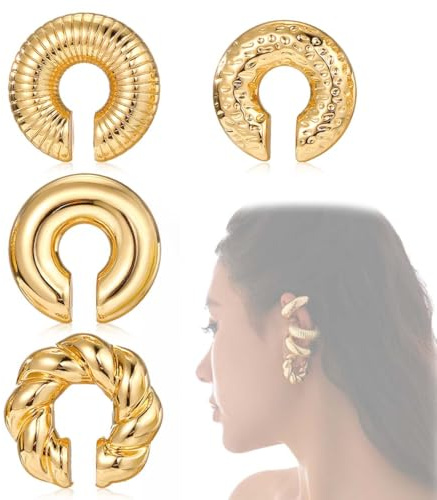 LAKJUOZ 4 Piezas Pendientes Chunky Ear Cuff No Piercing Para Cartílago Pendientes De Clip Hipoalergénicos Regalo De Joyería
