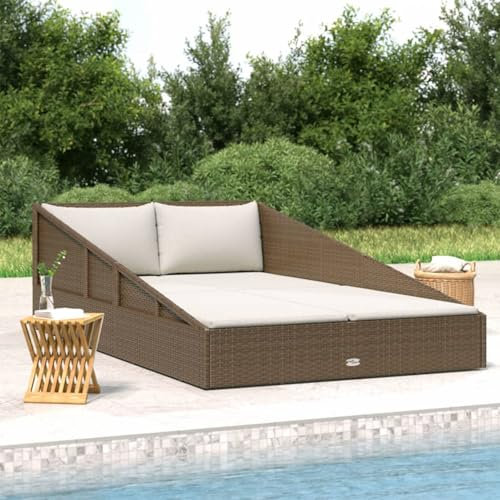 Brokky Gartenbett Braun 110x200 cm Poly Rattan Gartenliege Wetterfest Outdoor Corner Sofa HäNgeliege