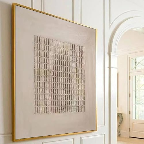 XBTYKPB Grand tableau minimaliste beige, peinture en plâtre neutre, art mural texturé beige, peinture murale bohème, toile Wabi Sabi 30 x 30 cm avec cadre