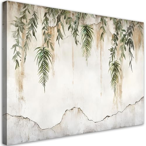 Feeby Wandbild - Wohnzimmer Modern Deko - Grüne Blätter Pflanzen - 90x60 1tlg - Bilder Leinwand - Bild auf Leinwand Schlafzimmer - Leinwandbilder für die Wand - Canvas Painting - Fotokunst