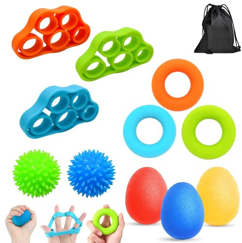 Kinfezlon 11 Stücke Fingertrainer Handtrainer Ball Set, für Hände Sport | Fingertrainer, Handtrainer, für Hände Therapie, Arthrose Training, Griffstärkung, Lindert Stress und Angstlinderung