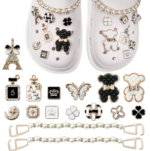 MSIHEY 16 Stück Crocs Anstecker, Abnehmbare für Crocs Anstecker Damen Bär, Vierblatt, Turm Muster, Schmetterling für Schuh Dekoration Zubehör für Mädchen Frauen Kinder