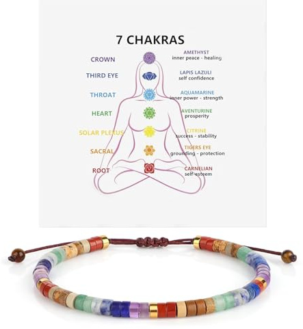 Chakra Bracelets for Women, Anxiety Bracelet with Inspiring Card, Adjustable Healing Crystals and Natural Stone Beaded Bracelet, Healing Chakra Bracelets for Women Girls Friends Birthday Christmas
