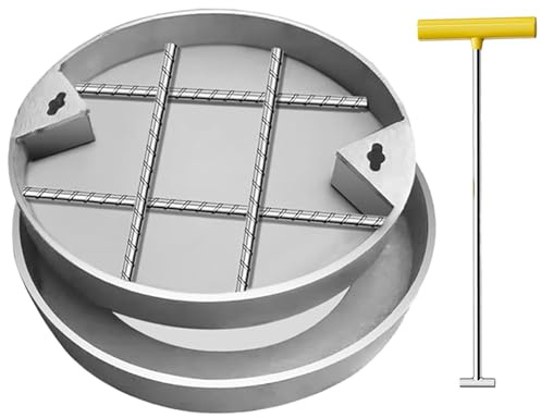 Reemplazo de Tapa de Tanque séptico de concreto - Tapa de Registro Redonda de 58 cm para depósito de Aguas residuales, Acceso subterráneo Oculto, Resistente, con Ganchos para Patio/jardín -