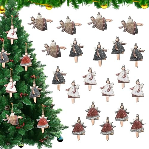 CUVZORA 20 Stück Kleine Engel Anhänger, Weihnachtsanhänger Dekoration, Holz Schutzengel Geschenk, Weihnachtsbaum Weihnachten Deko, perfekt für Tannenbaum und Fensterschmuck