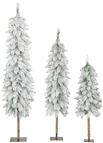 HOMCOM Künstlicher Weihnachtsbaum 3er-Set mit Schnee 90/120/150cm Grün+Weiß | Künstliche Tannenbäume, Christmasbaum mit Metallständer, Flammenhemmend