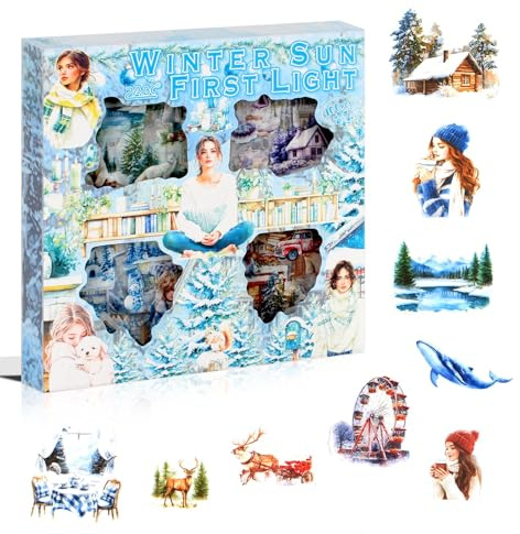 430 Stück Bullet Journal Sticker Buch, Winter Landschaft Scrapbooking Sticker Set Ästhetische Scrapbook Aufkleber für Journaling, Retro-ästhetische Collage-Aufkleber, Scrapbook Zubehör Bastelzubehör