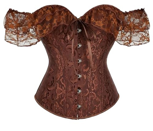 Generisch Elegante corsé de boda con mangas de encaje corsé de cintura versátil para ocasiones especiales, café, XS